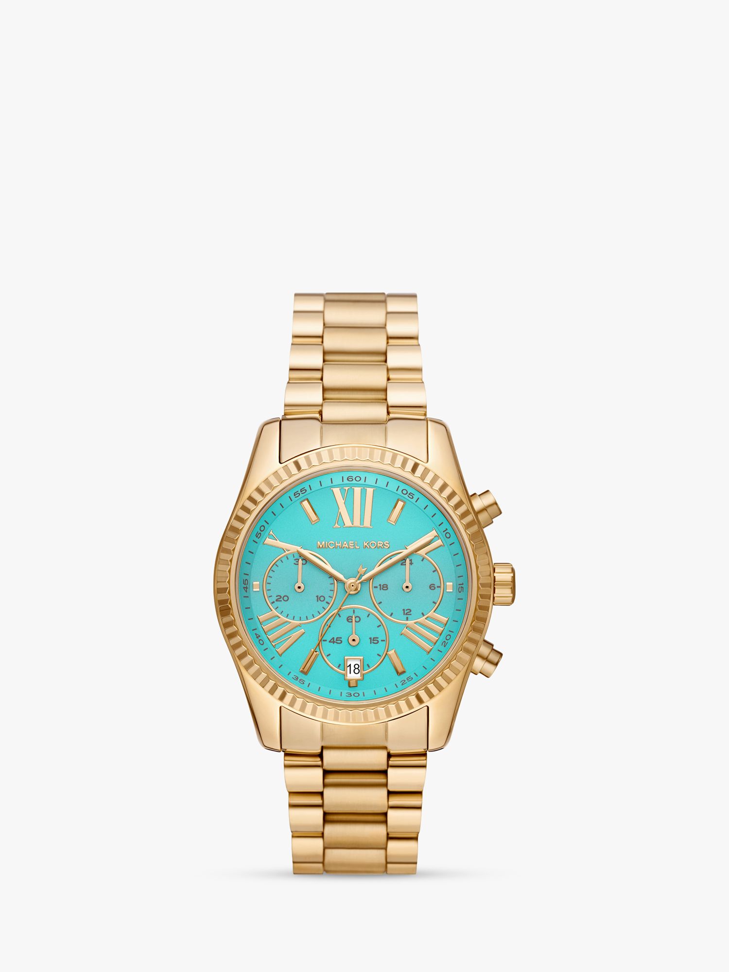 Michael Kors Women's Lexington Chronograph Date Bracelet Strap Watch,  Gold/Turquoise MK7216