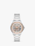 Armani Exchange AX5261 Women's Hampton Skeleton Dial Automatic Bracelet Strap Watch, Silver/Rose Gold
