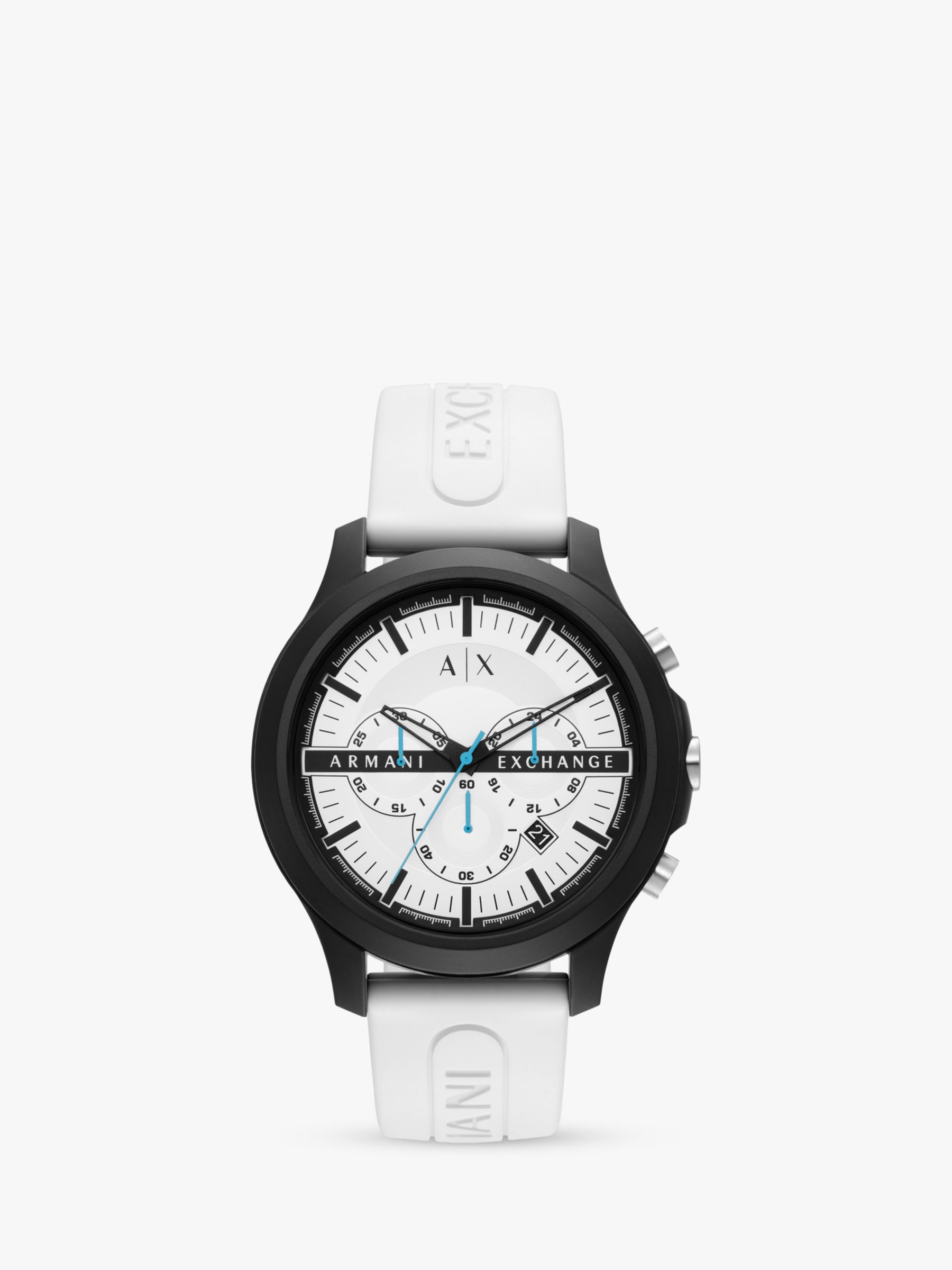 Armani Exchange Men's Chronograph Date Silicone Strap Watch, White AX2435  at John Lewis & Partners