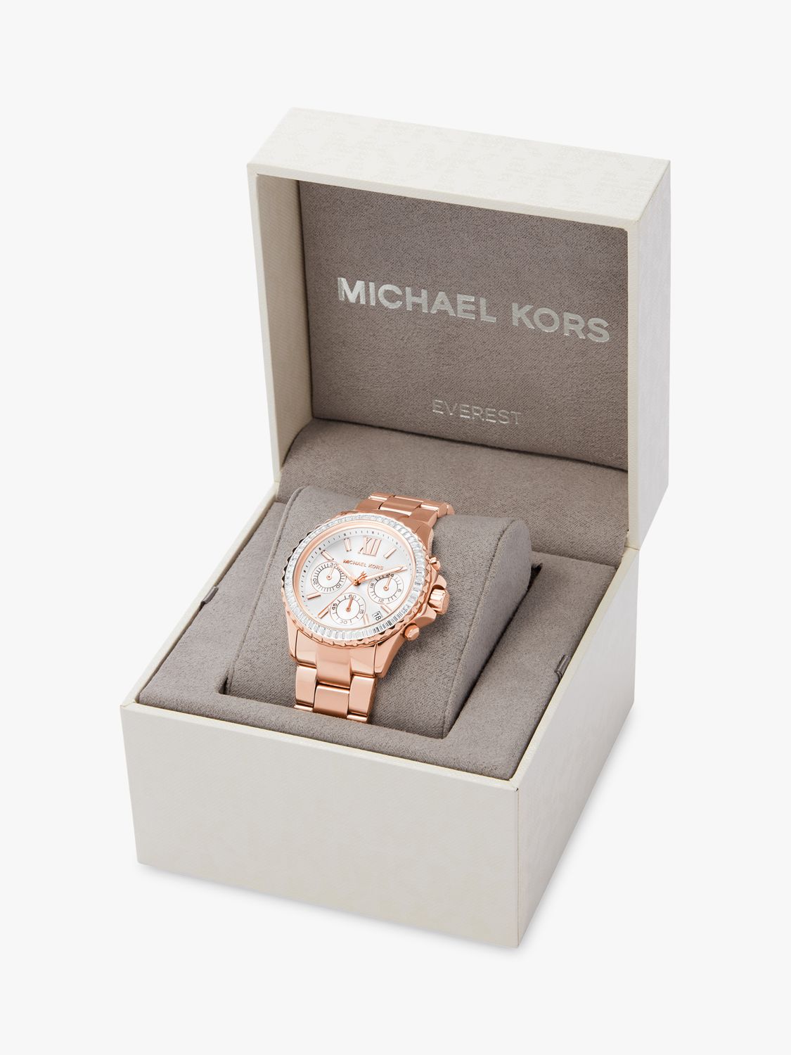 Michael Kors Women's Everest Crystal Chronograph Date Bracelet Strap Watch,  Rose Gold/Silver MK7213 at John Lewis & Partners