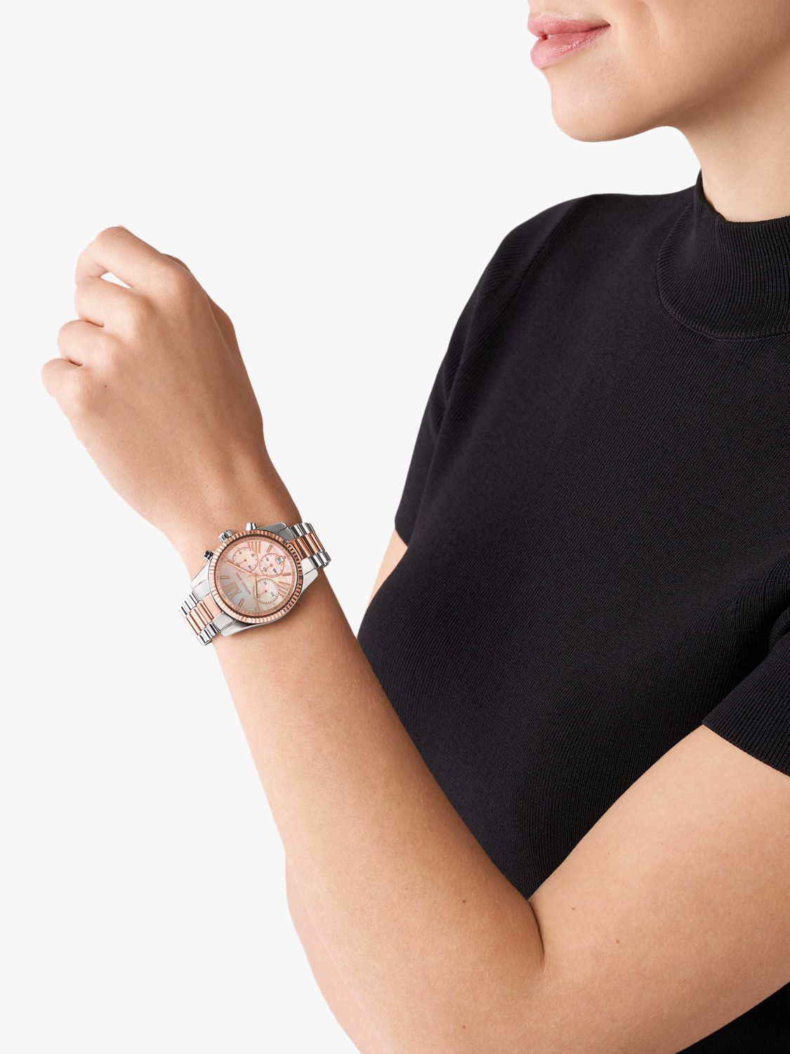 Michael Kors Women's Lexington Chronograph Date Bracelet Strap Watch,  Silver/Rose Gold MK7219 at John Lewis & Partners