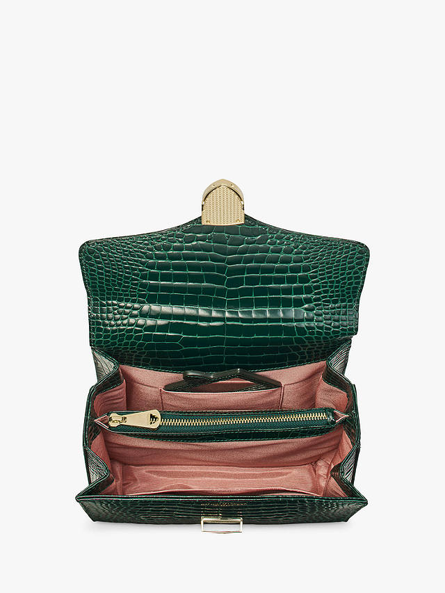 Aspinal of London Mayfair Croc Leather Cross Body Bag, Evergreen