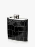 Aspinal of London Classic Croc Leather Stainless Steel Hip Flask, Black