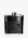 Aspinal of London Classic Croc Leather Stainless Steel Hip Flask, Black