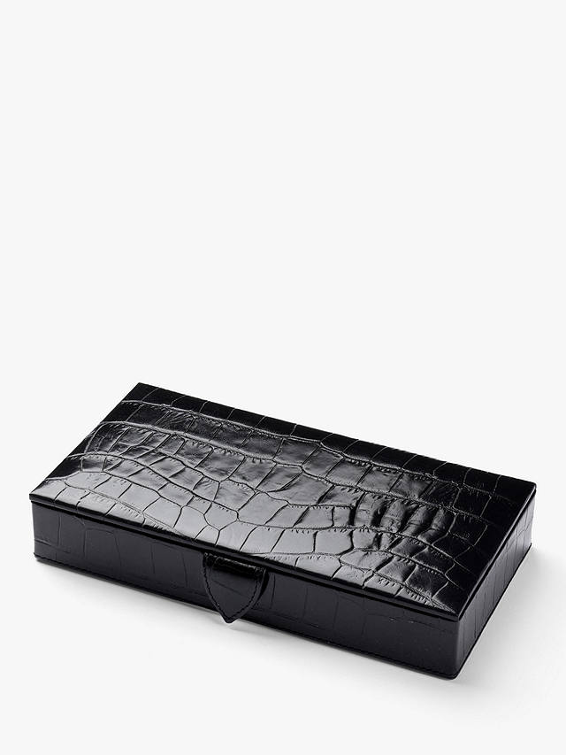 Aspinal of London Croc Leather Cufflinks Box, Black