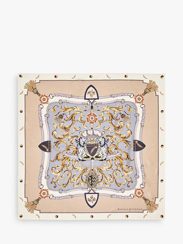 Aspinal of London Signature Shield Silk Square Scarf, Neutrals
