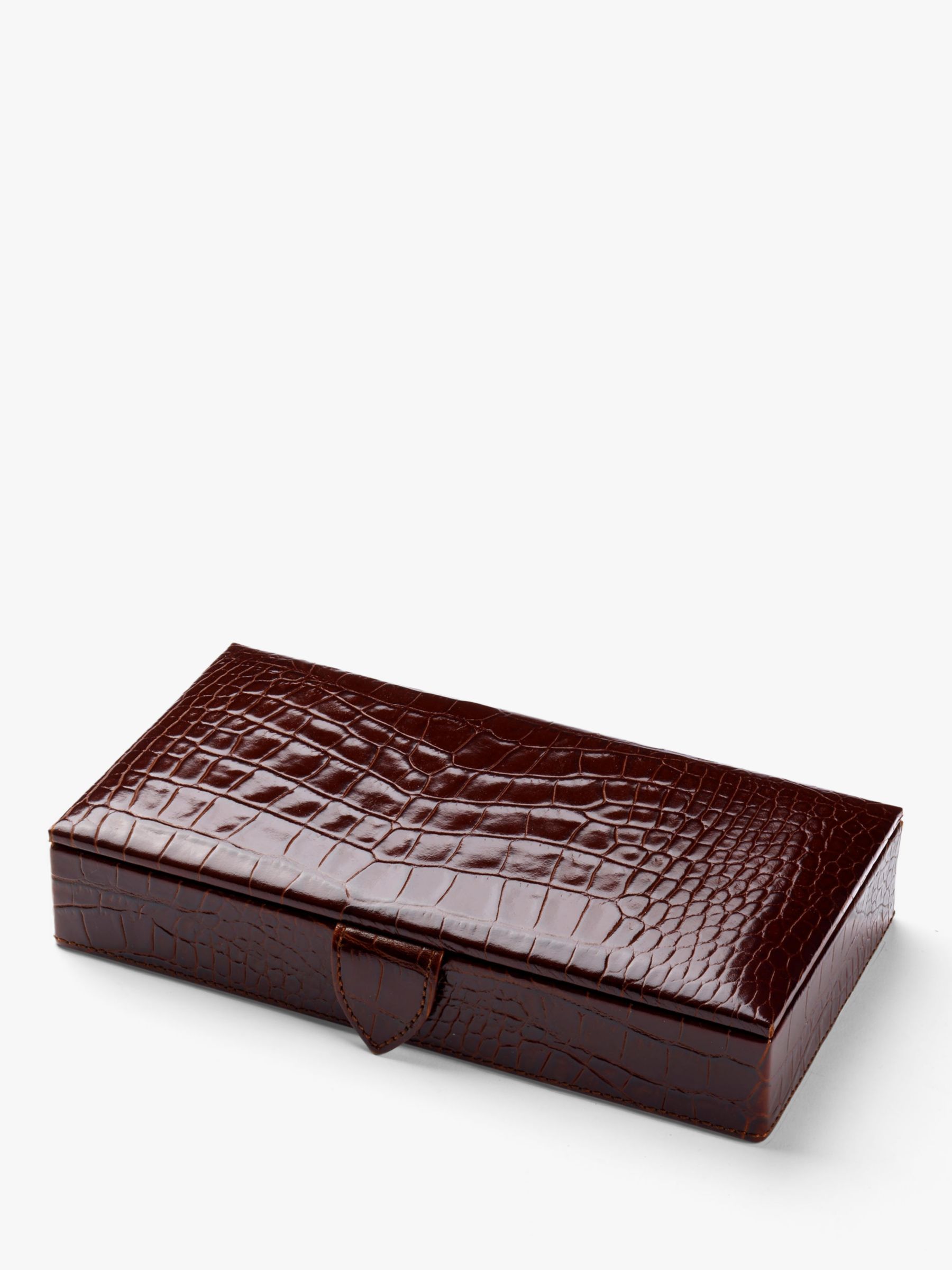 Aspinal of London Croc Leather Cufflinks Box, Amazon Brown