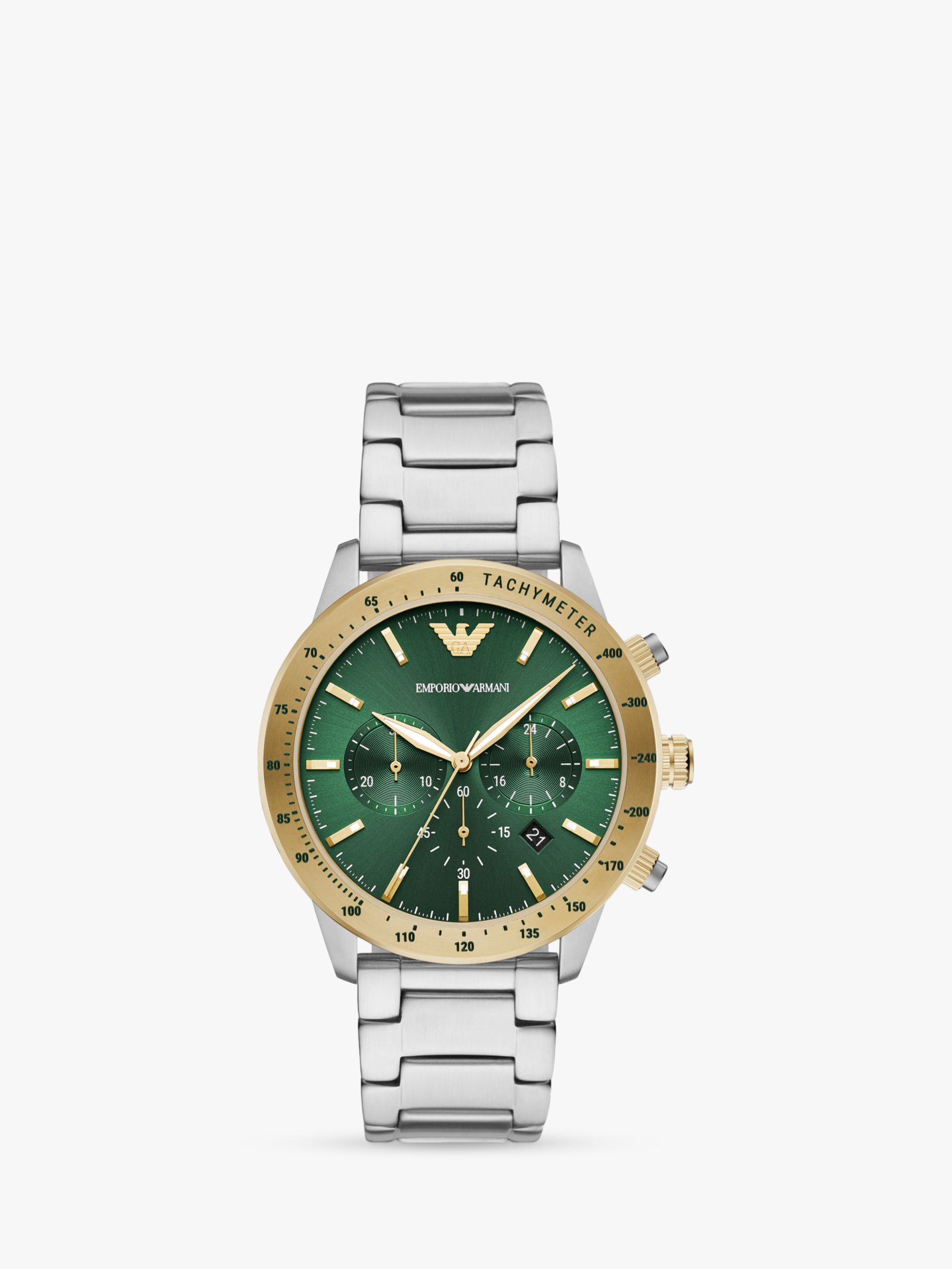Emporio Armani AR11454 Men's Chronograph Date Bracelet Strap Watch,  Silver/Green