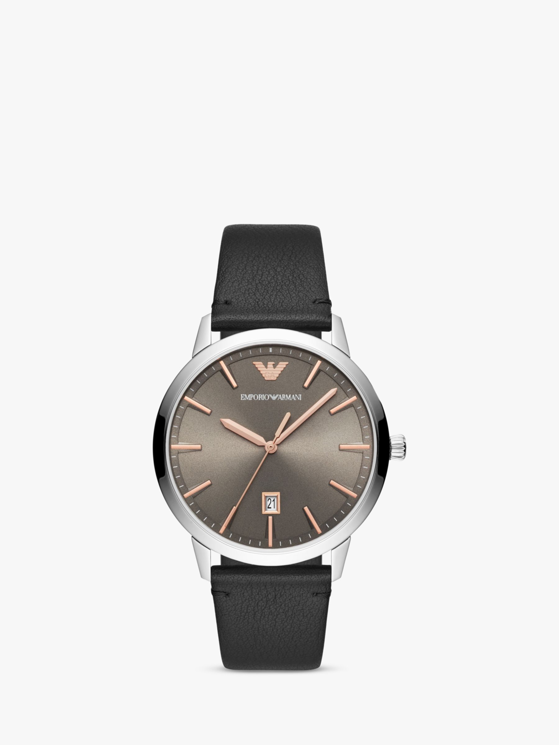 Emporio Armani Men's Date Leather Strap Watch, Black/Grey AR11277 at John  Lewis & Partners