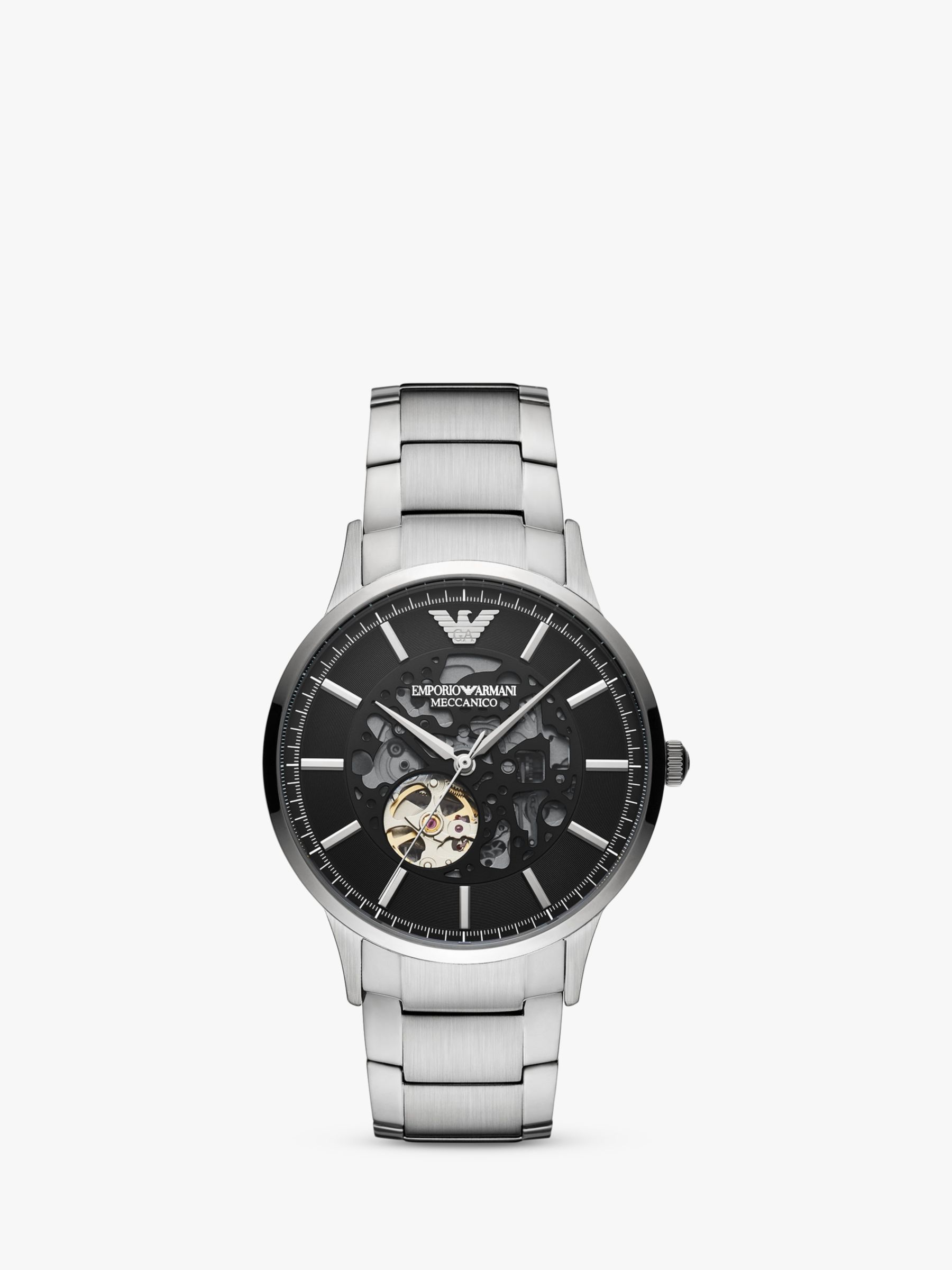 Emporio Armani AR60055 Men's Automatic Skeleton Bracelet Strap Watch,  Silver/Black