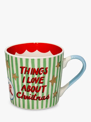 Eleanor Bowmer 'Things I Love About Christmas' Bone China Mug, 300ml, Green/Red