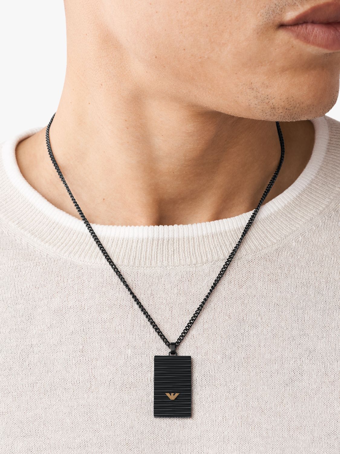 Emporio Armani Men's Logo Tag Pendant, Black at John Lewis & Partners