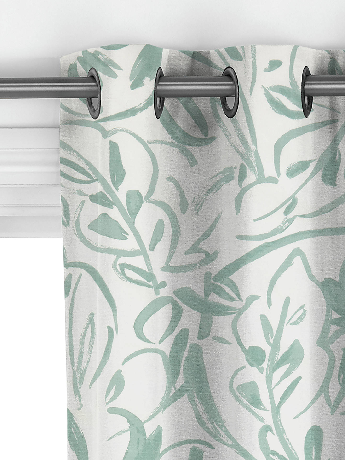 John Lewis Painted Leaves Made to Measure Curtains, Dusty Green