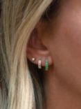 Leah Alexandra Emerald Pave Huggie Hoop Earrings, Gold/Green