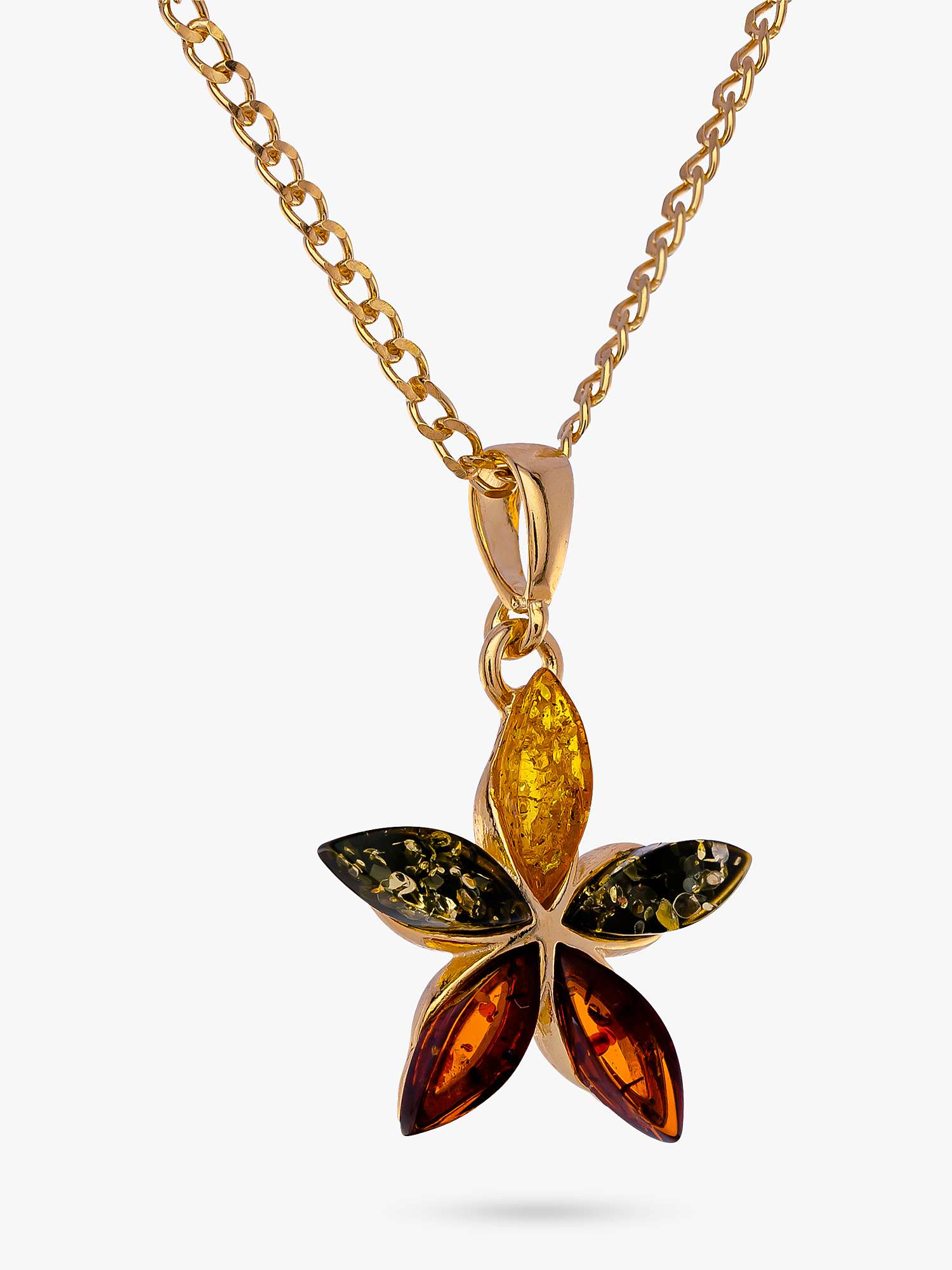 Buy Be-Jewelled Baltic Amber Floral Pendant Necklace, Gold/Multi Online at johnlewis.com