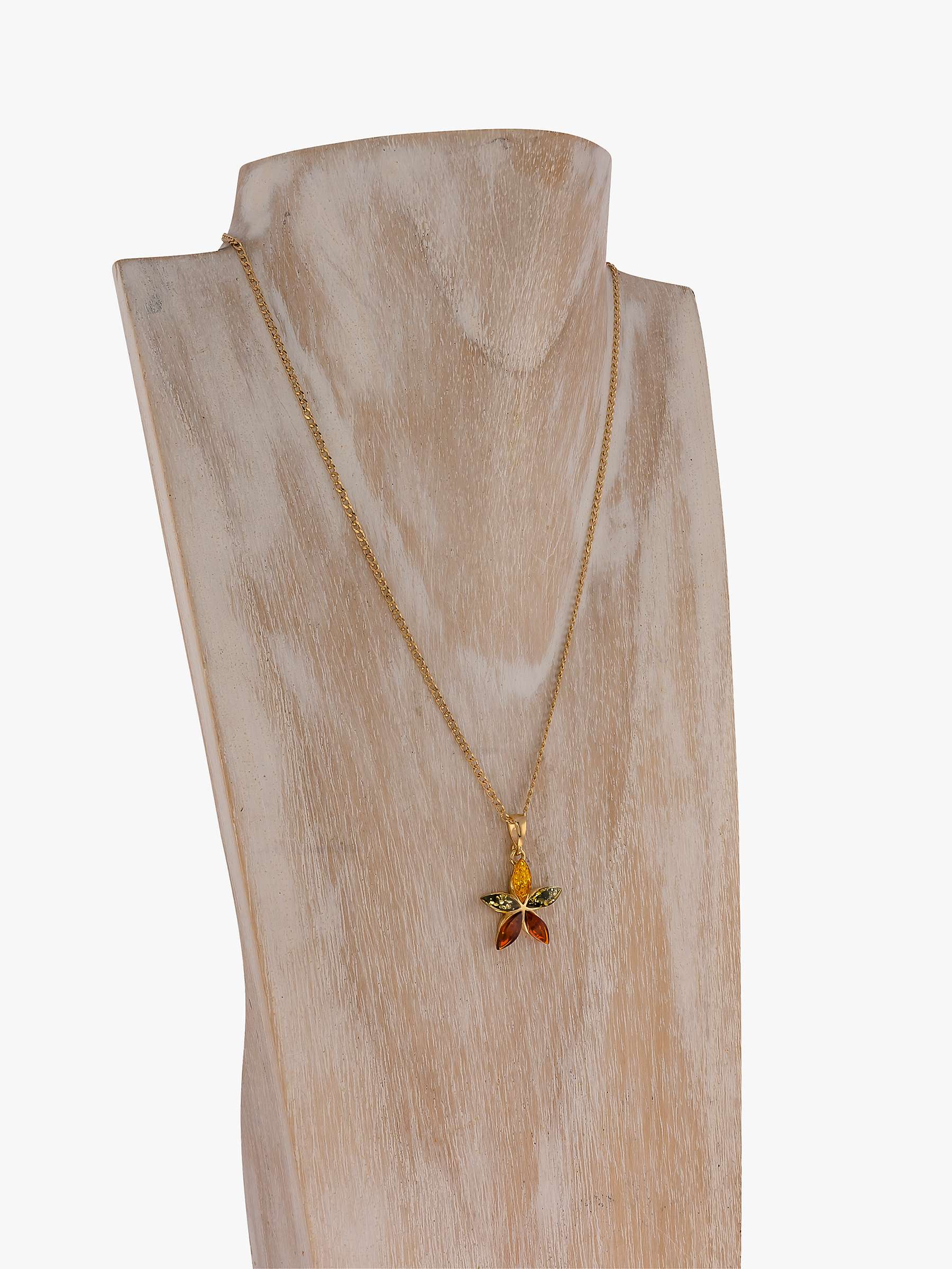 Buy Be-Jewelled Baltic Amber Floral Pendant Necklace, Gold/Multi Online at johnlewis.com