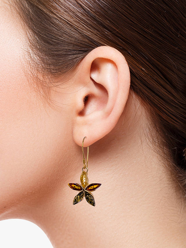 Be-Jewelled Amber Flower Drop Earrings, Gold/Multi