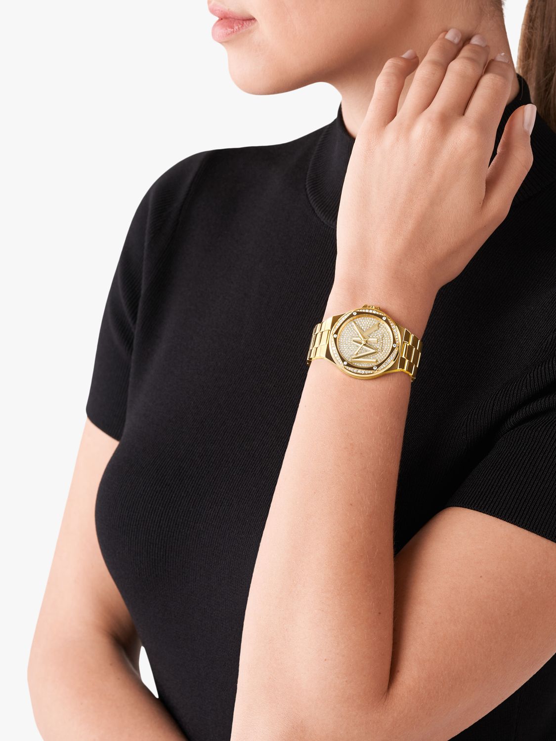 Michael Kors Lennox Cubic Zirconia Bracelet Strap Watch, Gold at John Lewis  & Partners