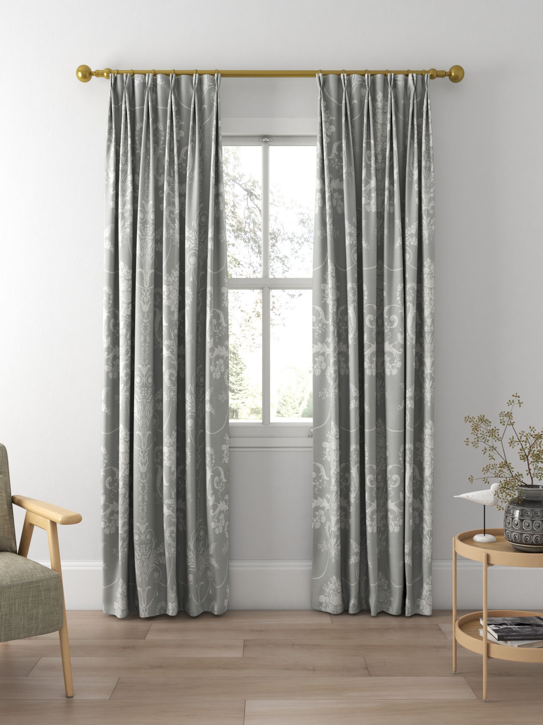 Laura Ashley Josette Made to Measure Curtains, Steel