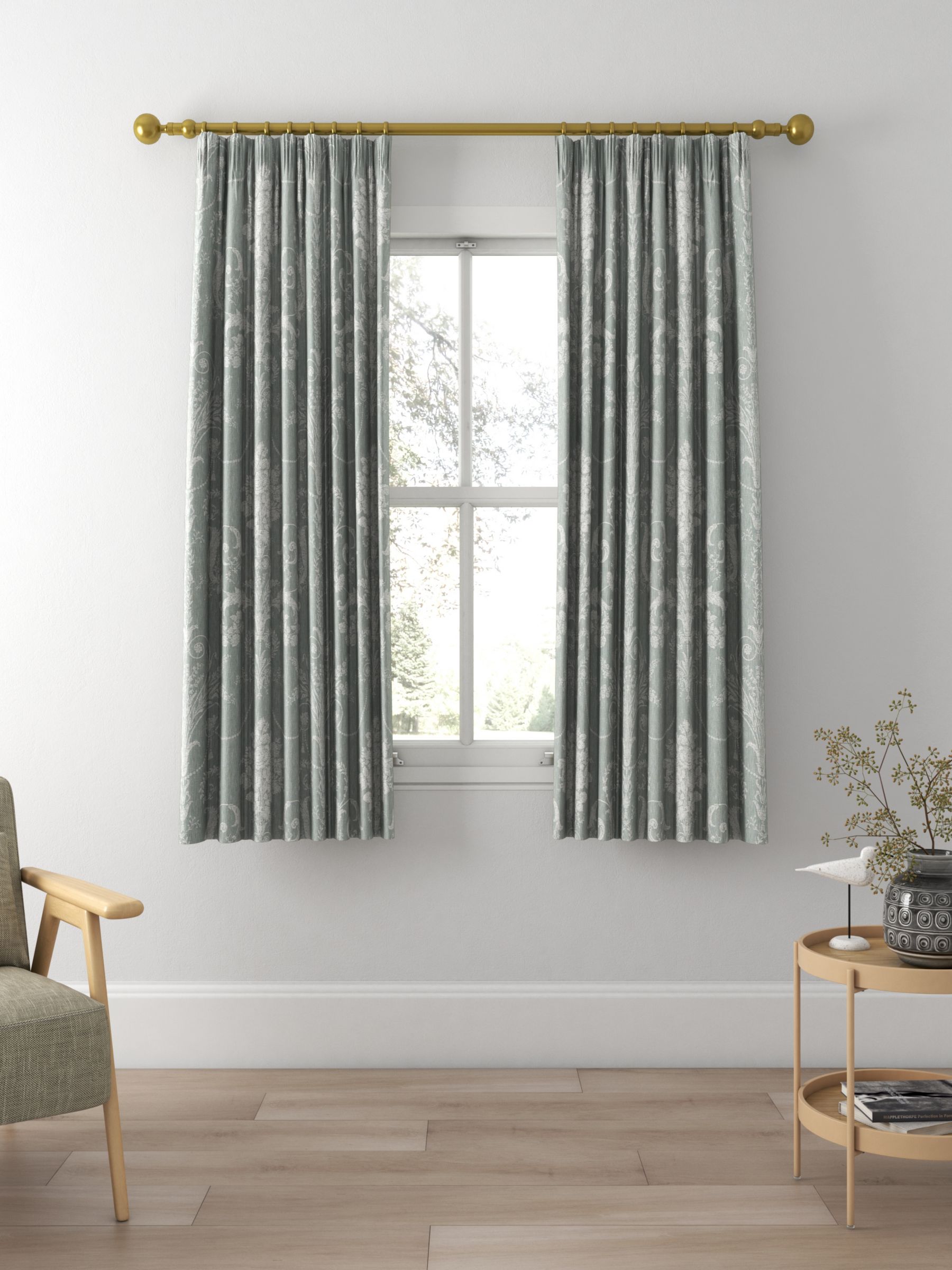 Laura Ashley Josette Woven Made to Measure Curtains, Grey Green