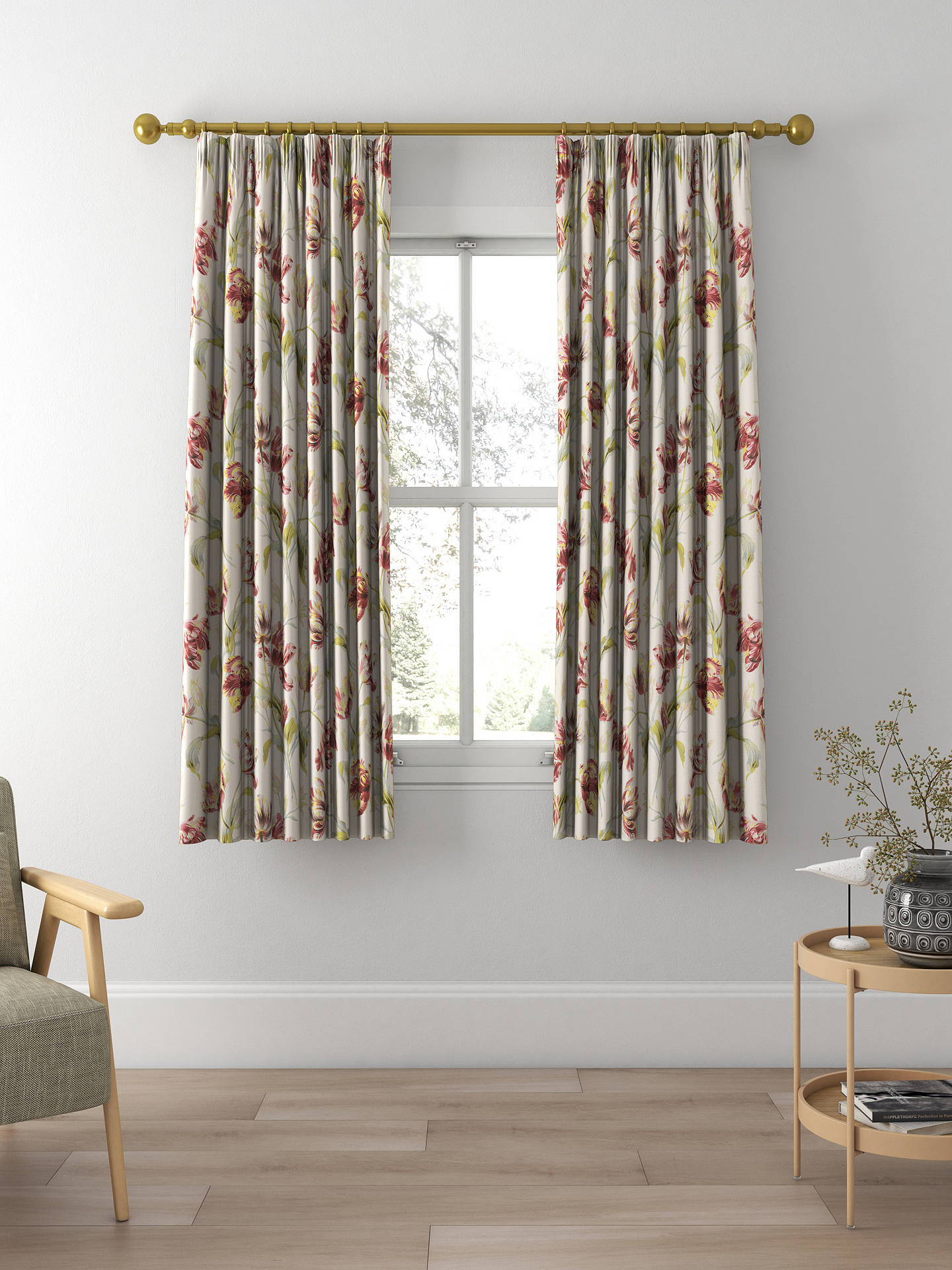 Laura Ashley Gosford Meadow Made to Measure Curtains, Cranberry