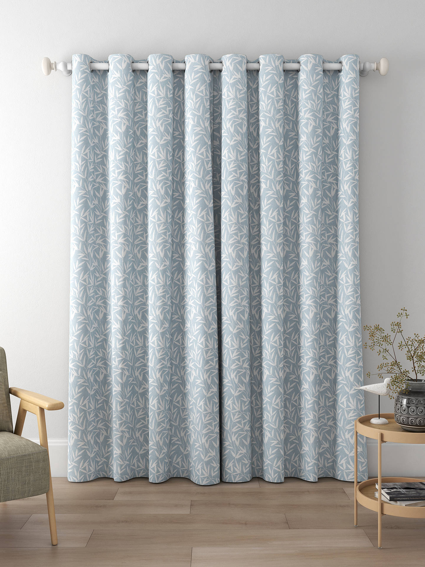 Laura Ashley Willow Leaf Chenille Made to Measure Curtains, Pale Seaspray