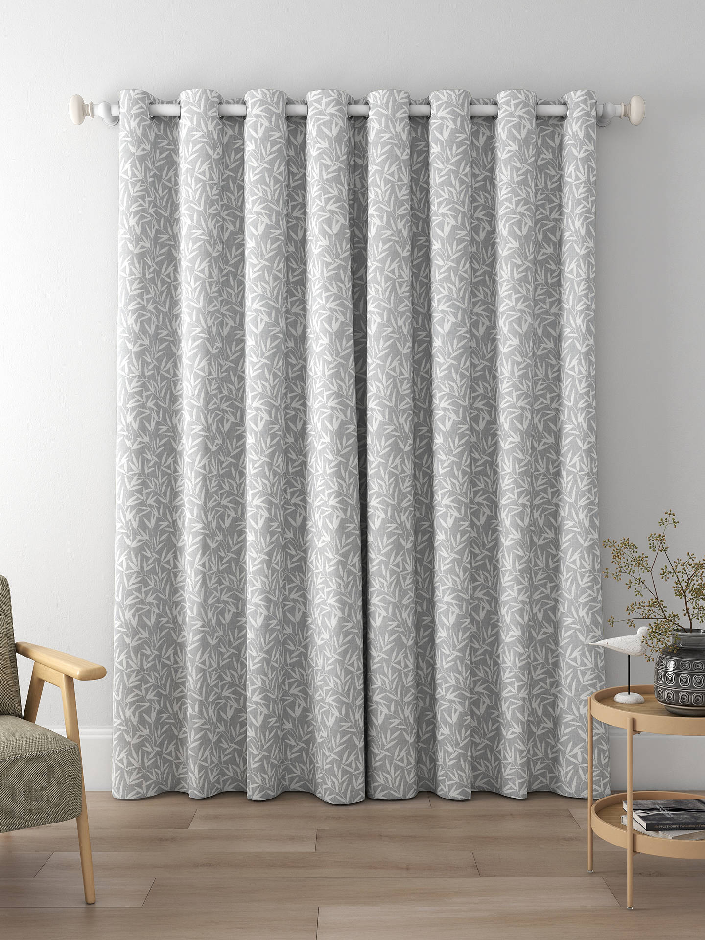Laura Ashley Willow Leaf Chenille Made to Measure Curtains, Steel