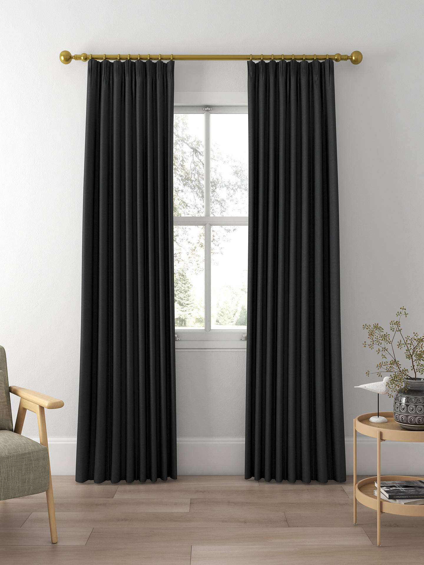 Laura Ashley Swanson Made to Measure Curtains, Charcoal