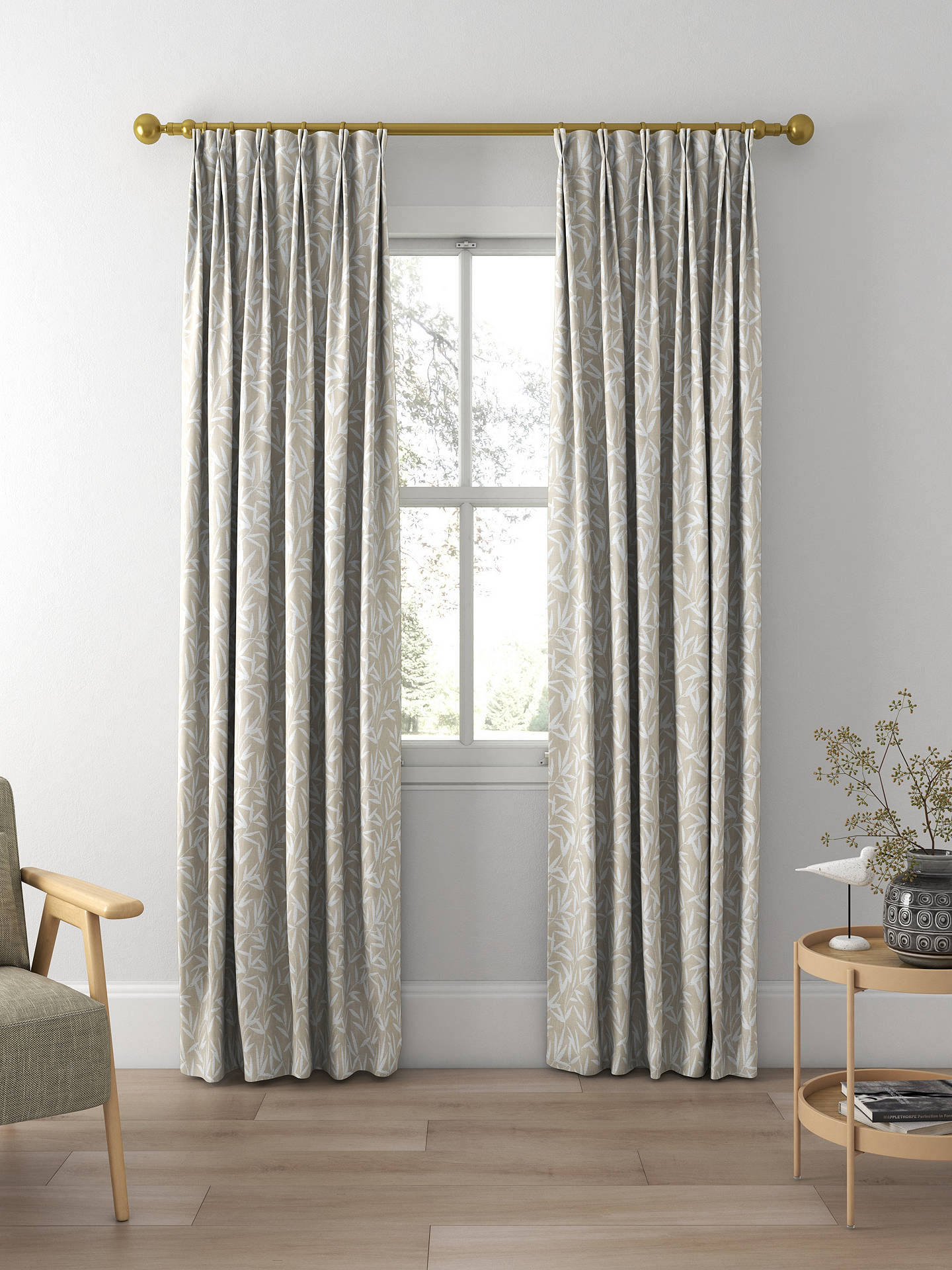Laura Ashley Willow Leaf Chenille Made to Measure Curtains, Natural