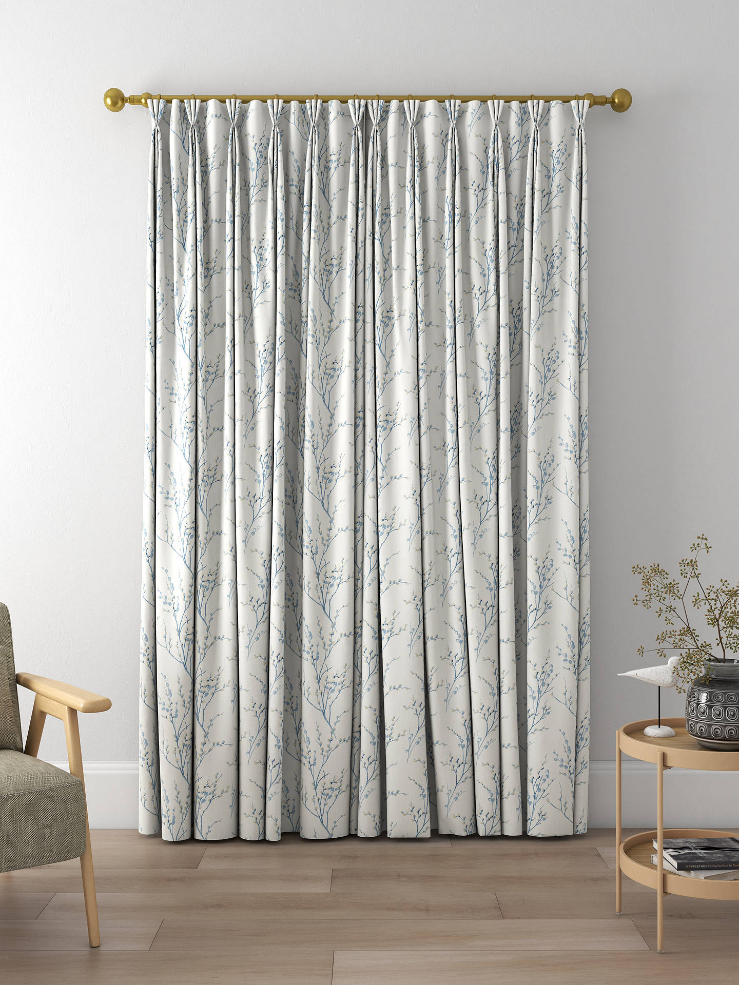 Laura Ashley Pussy Willow Made to Measure Curtains, Off White/Seaspray
