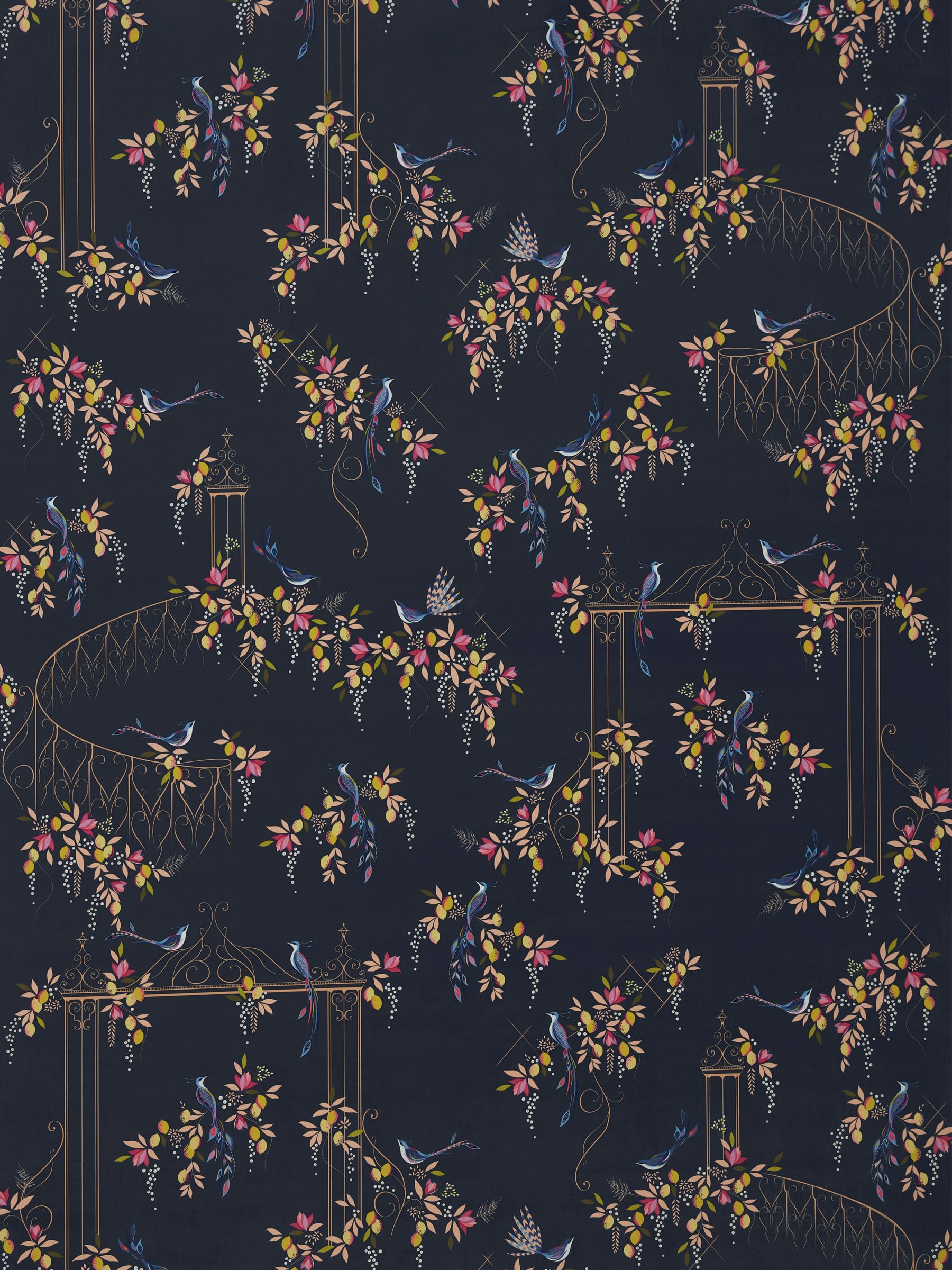 Sara Miller Bird & Gate Velvet Furnishing Fabric, Deep Navy