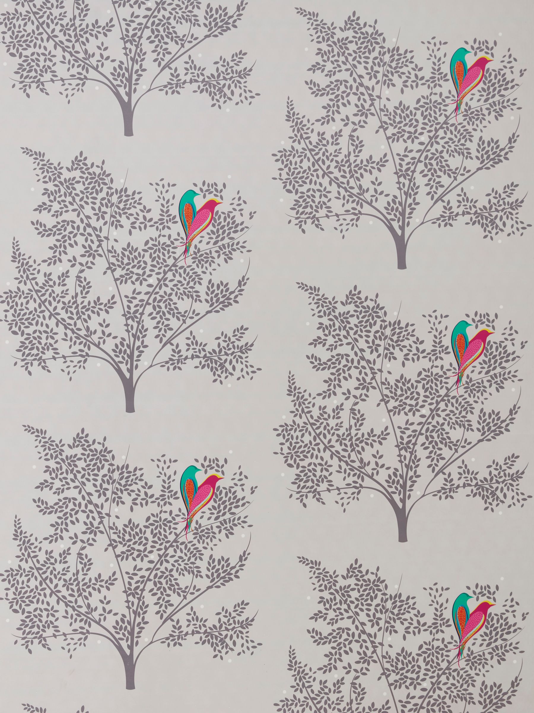 Sara Miller Love Birds Velvet Furnising Fabric, Pale Grey