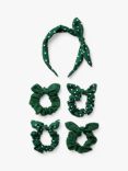 Small Stuff Kids' Back To School Bow Headband & Scrunchie Hair Set, Pack of 5, Green