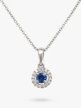 E.W Adams 18ct White Gold Sapphire & Diamond Cluster Pendant Necklace