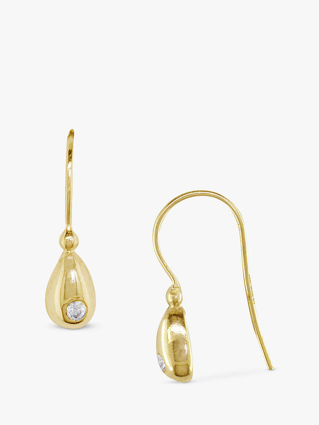 E.W Adams 9ct Yellow Gold Single Diamond Drop Hook Earrings