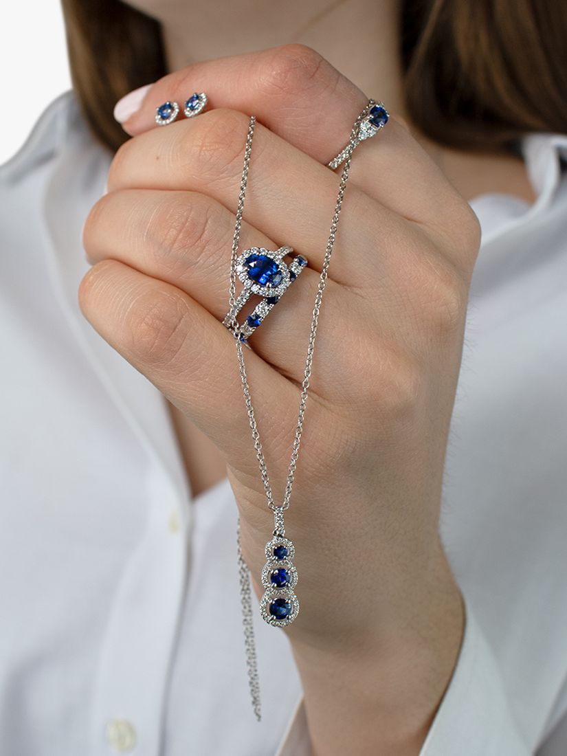 Buy E.W Adams 18ct White Gold Sapphire & Diamond Cluster Triple Drop Pendant Necklace Online at johnlewis.com