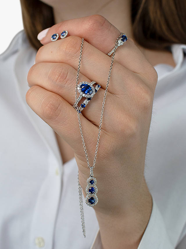 E.W Adams 18ct White Gold Sapphire & Diamond Cluster Triple Drop Pendant Necklace