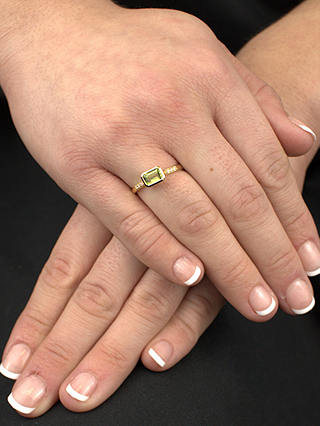 E.W Adams 9ct Yellow Gold Diamond and Peridot Cocktail Ring, N