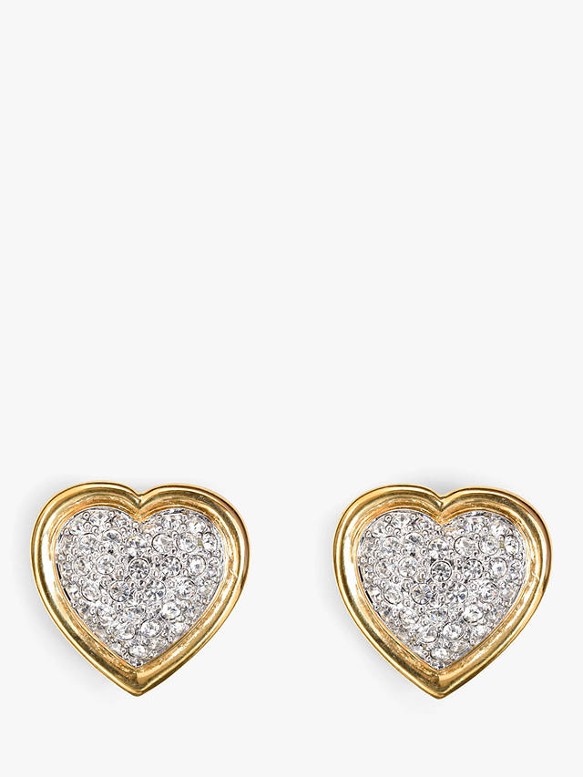 Eclectica Vintage Swarovski Crystal Heart Clip-On Earrings, Dated Circa 1990s, Gold/Clear