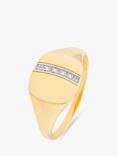 L & T Heirlooms Second Hand 9ct Yellow Gold Diamond Row Signet Ring, Gold/Silver