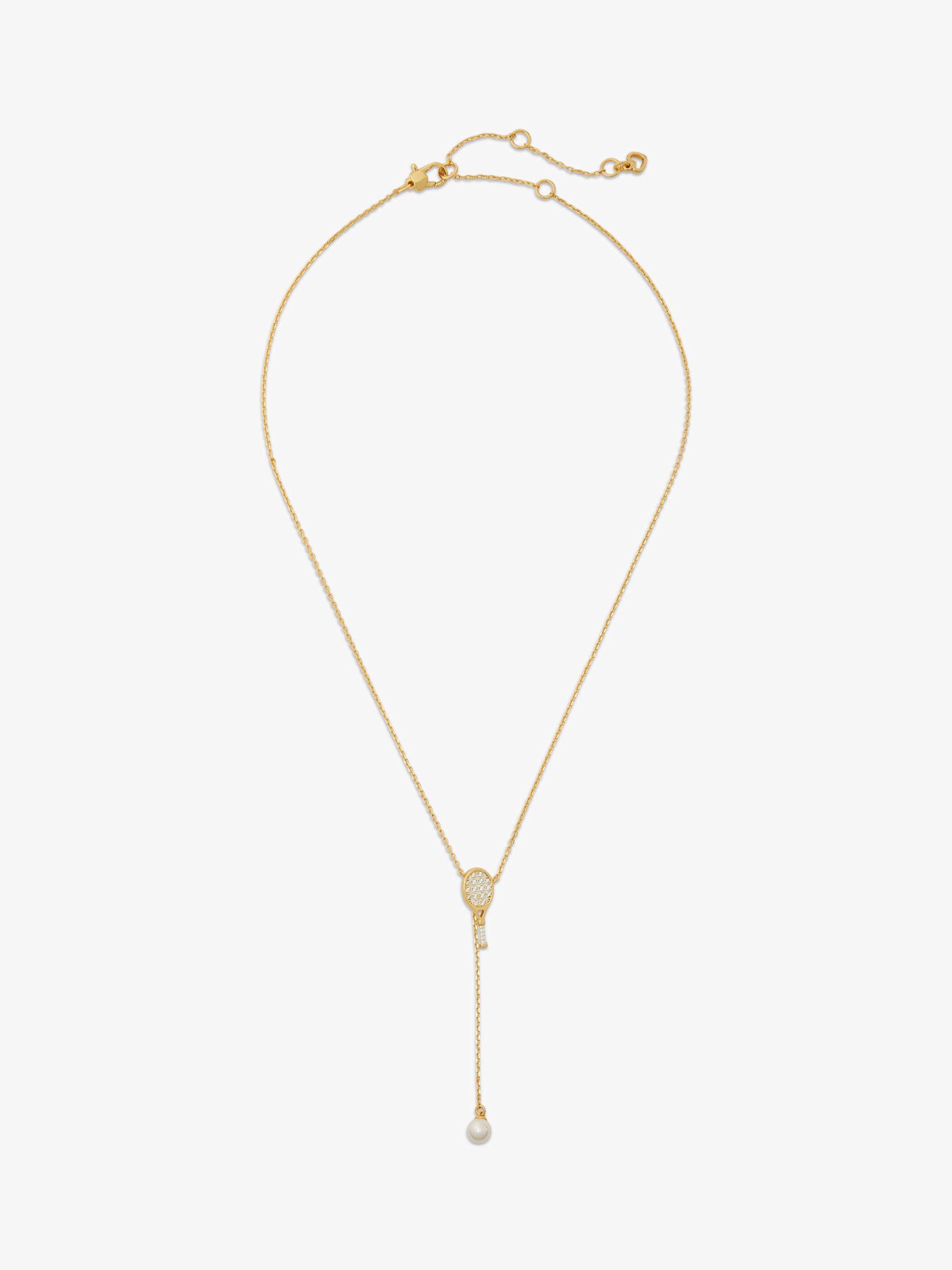 kate spade new york Cubic Zirconia & Faux Pearl Tennis Necklace, Gold