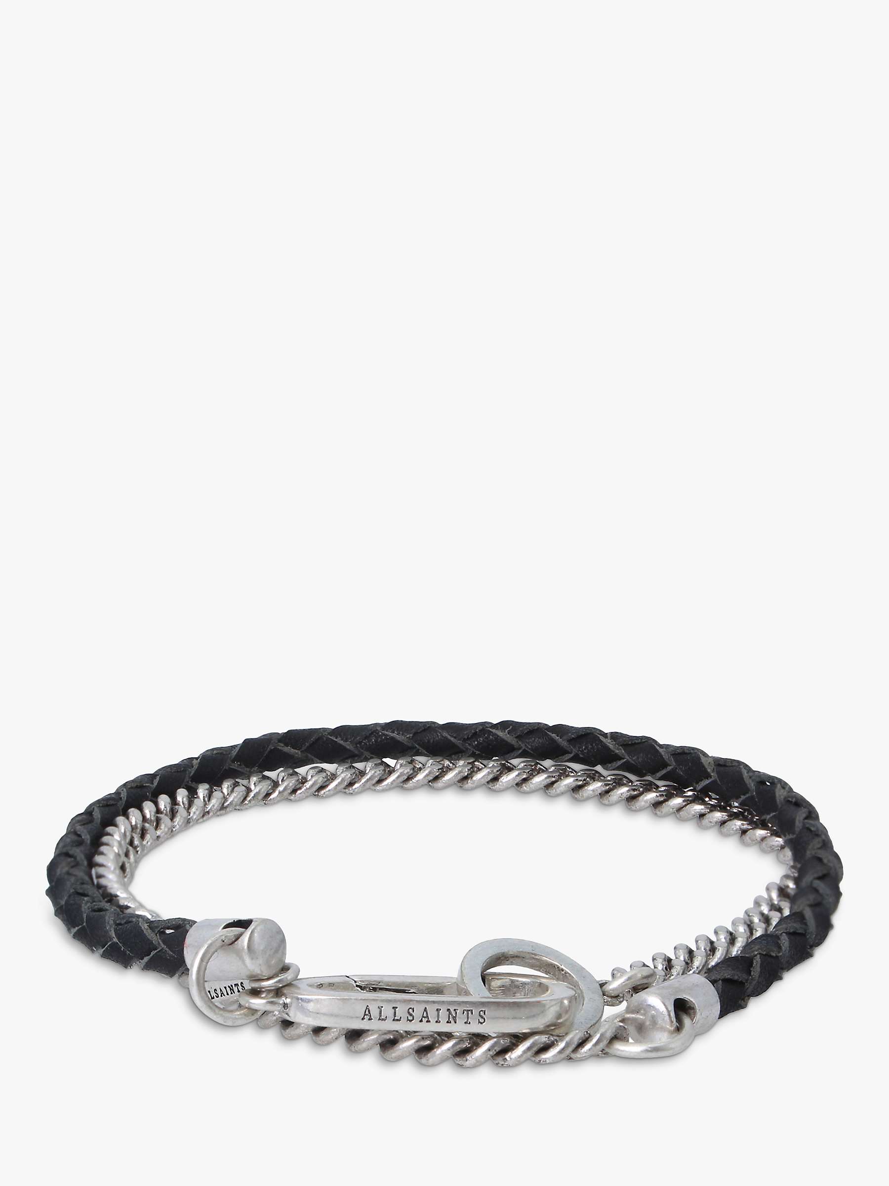 Buy AllSaints Men's Mix Leather Chain Flex Bracelet, Silver Online at johnlewis.com