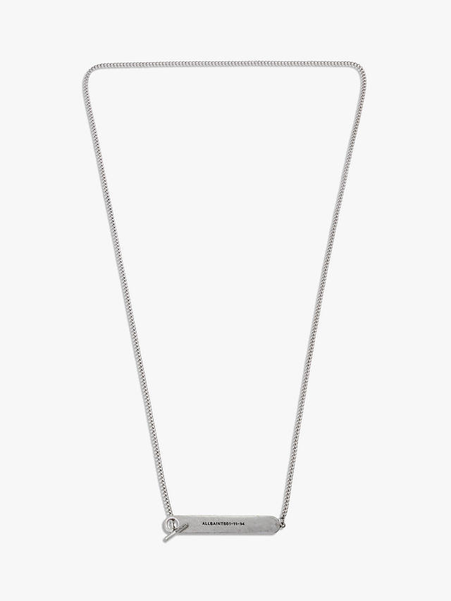 AllSaints Men's Logo Plate Toggle Pendant Necklace, Silver