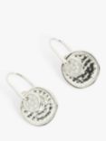 Modern Rarity Hammered Rhodium Plated Disc Earrings with Diamonds, Silver
