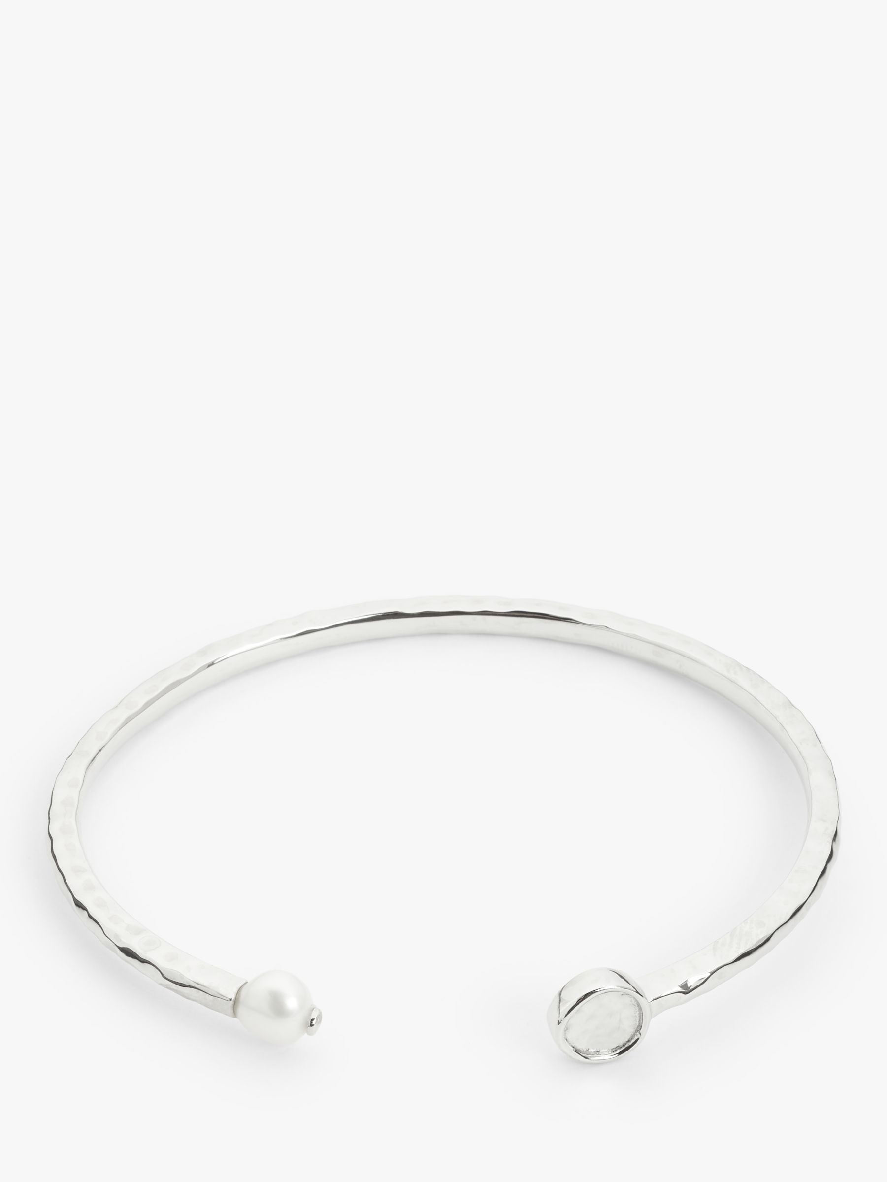 John Lewis Rhodium Plated Hammered Disc and Pearl Sterling Silver ...