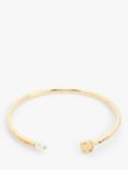 Modern Rarity Gold Vermeil Plated Hammered Disc and Pearl Sterling Silver Bangle, Gold