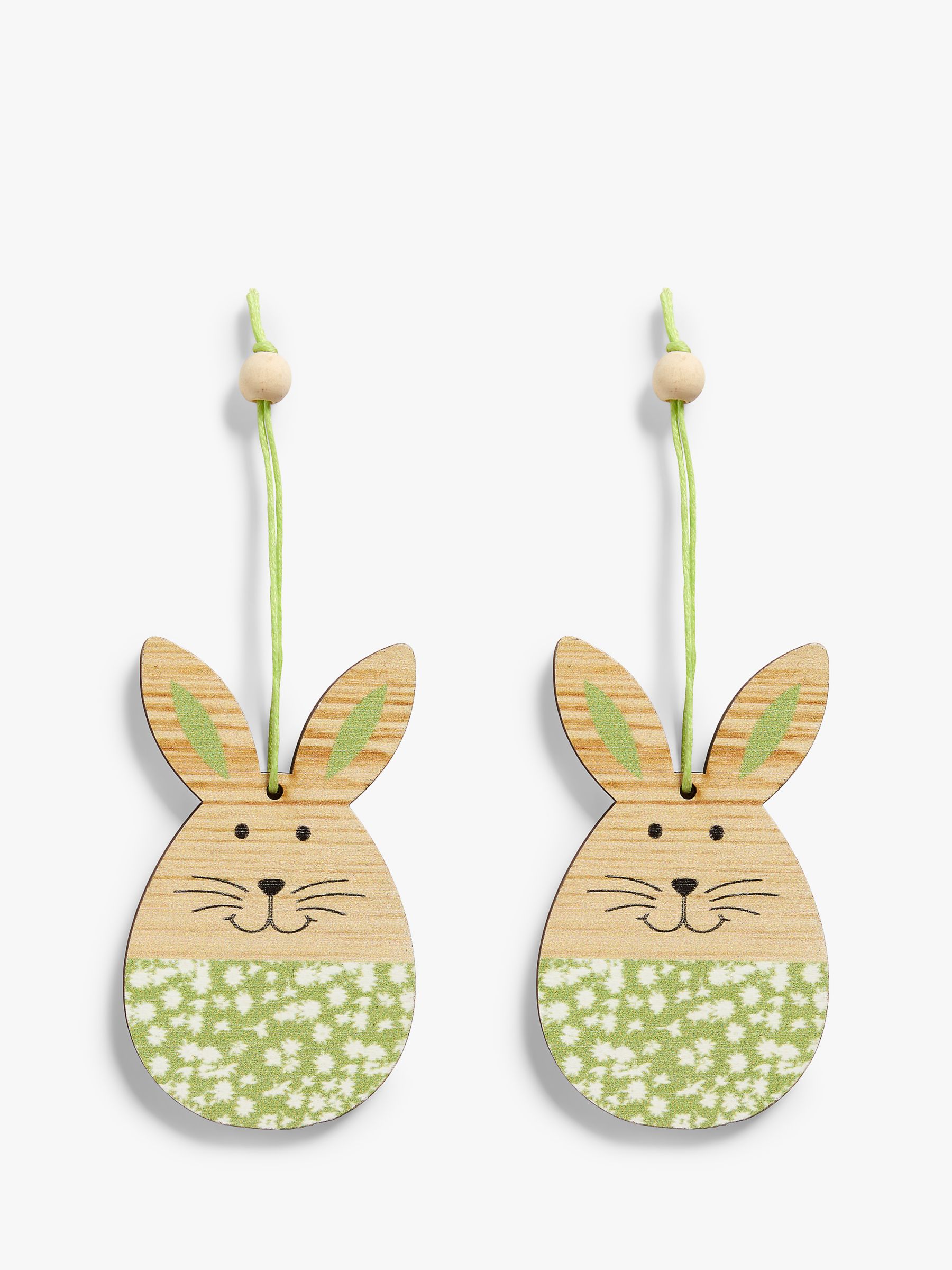 John Lewis Wooden Rabbit Hanging Decoration, Pack of 2, Green