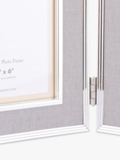 Laura Ashley Harrison Linen Double Photo Frame, 4 x 6" (10 x 15cm), Pale Charcoal/Silver Plated