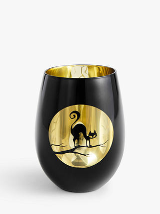 John Lewis Halloween Spooky Cat Glass Tumbler, 550ml, Black/Gold