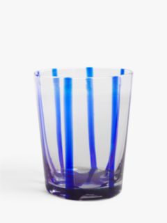 John Lewis Swirl Stripe Glass Tumbler, 302ml, Blue